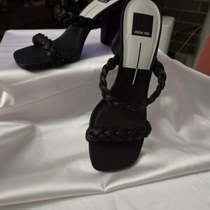 Dolce Vita Black Braided Double-Strap Block Heel Sandals